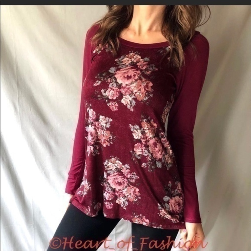 Floral Print Elbow Patch Long Sleeve Raglan Top - Picture 2 of 9